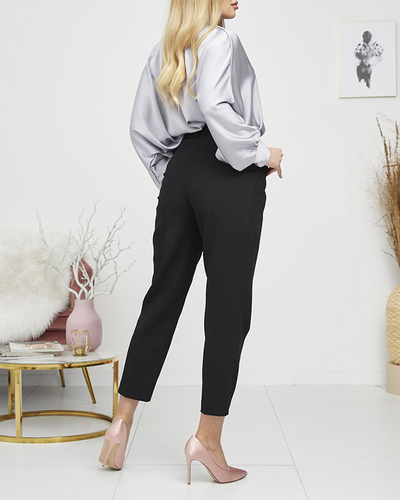 Women's gray long satin blouse with binding - Clothing