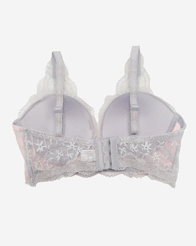 Pink women's bra with gray lace - Underwear
