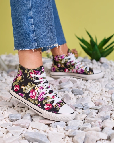 Royalfashion Naiste kõrged mustad lillemustriga tossud Soxic