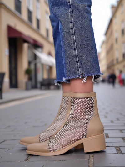 Royalfashion Women's Openwork Ankle Boots on Low Heel Rowices