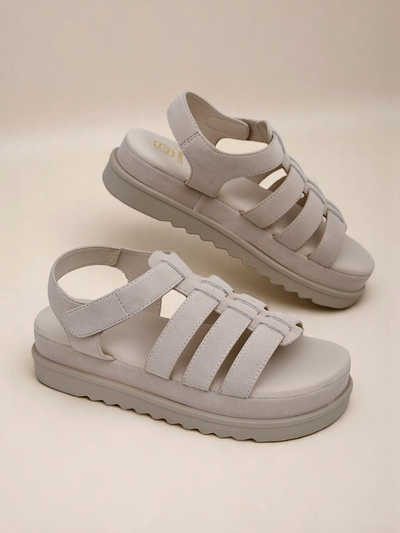 Royalfashion Sandals - Beige Suede Caligae on a Platform - Perfect for Summer and Spring