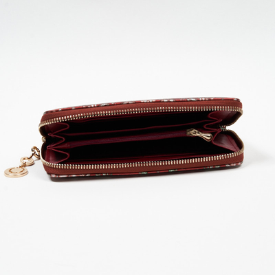 Large burgundy women's wallet with a floral pattern - Accessories