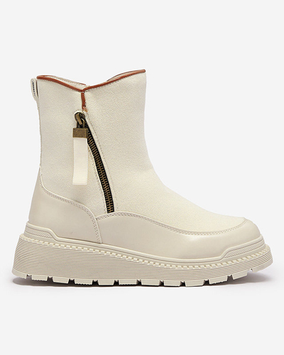 Cream women's flat-heeled boots Mefina- Footwear