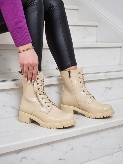 Royalfashion Beige eco leather women's Seddaga bagger boots