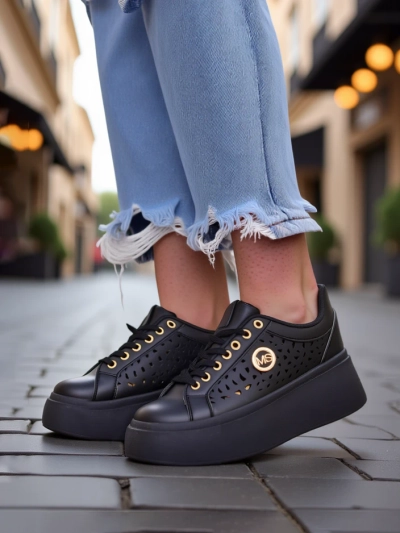 Aurelia Nero - Black Royalfashion platform made of eco-leather, model LH201-8