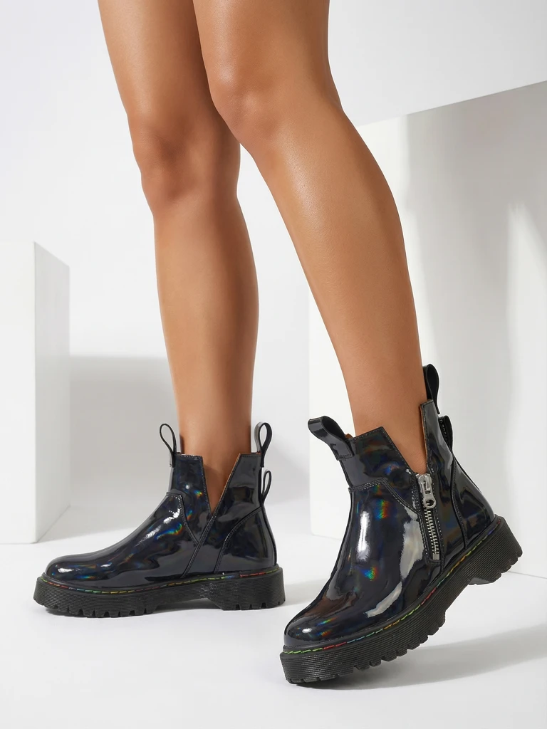 Diana Women's Black Leather Elegant Ankle Boots for Autumn