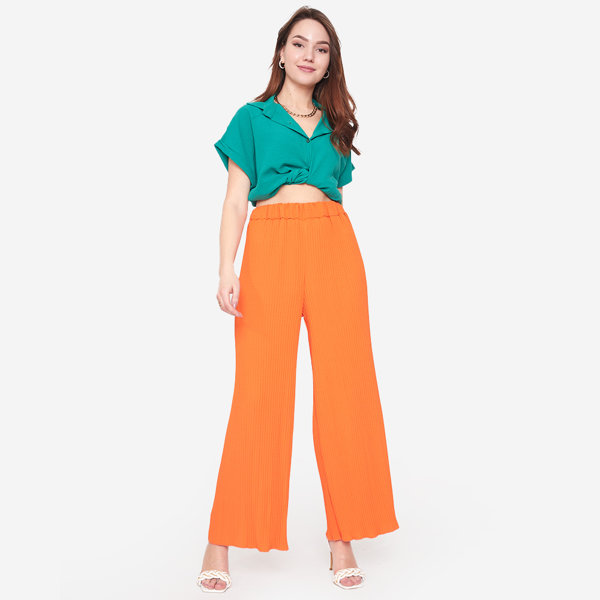 Orange women's ribbed wide palazzo pants - Clothing