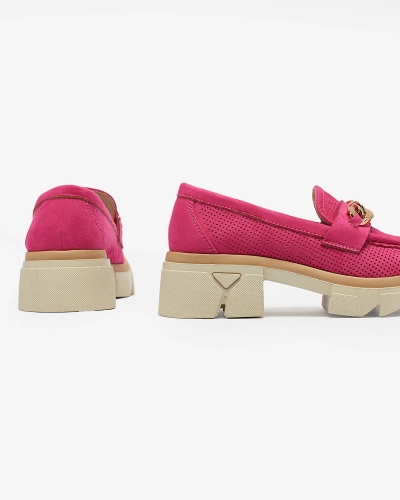 Royalfashion Eco-suede moccasins with gold embellishment in fuchsia Zaffix