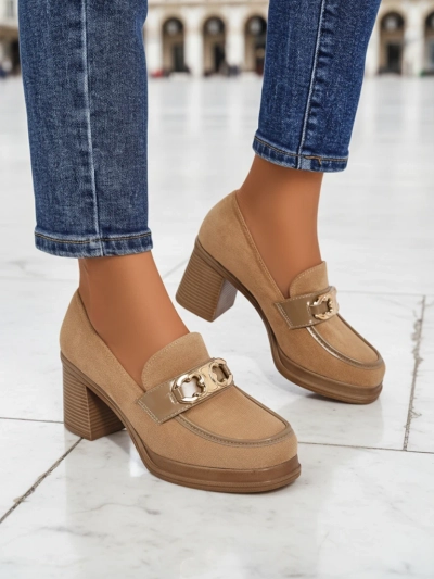 Women's Loafers Perseida – light brown suede block heel elegant