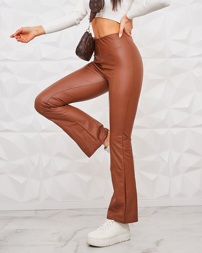 Royalfashion Brown women's eco-leather leggings a'la bells