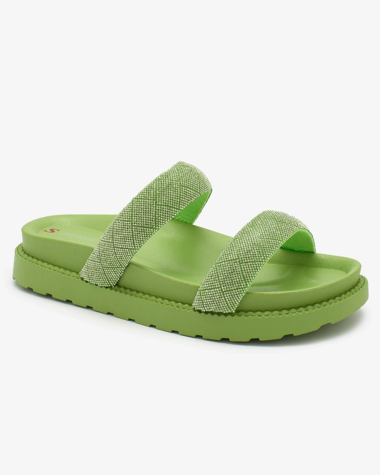 Royalfashion Neon Green Women's Zirconia Sparkle Sliders