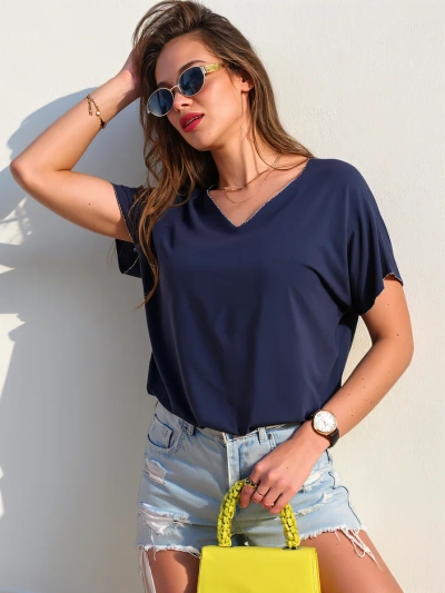 Royalfashion Women's viscose blouse with short sleeves and glitter finish