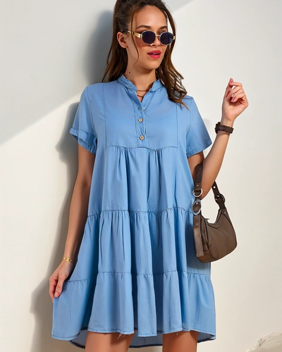 Royalfashion Women's tunic sewn like a dress with a buttoned denim neckline
