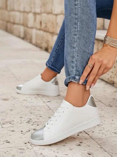 Royalfashion Calista hõbevalged stiilsed ökonahast naiste tossud