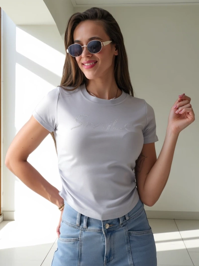 Royalfashion Naiste Puuvillane Pluus, millel on kiri