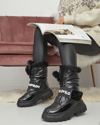 Women's snow boots on a flat sole in black Sapollo- Footwear
