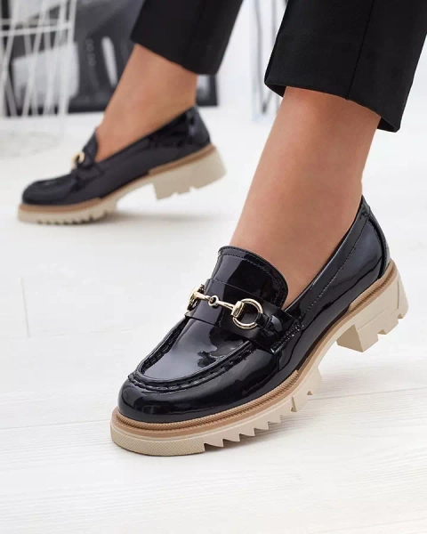 Black lacquered women's moccasins with chain Soterra - Footwear