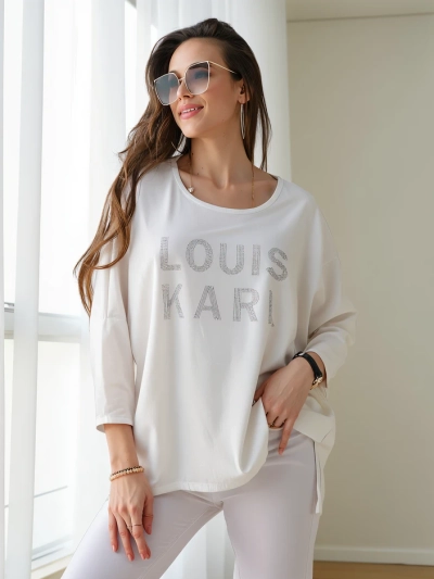 Royalfashion Naiste viskoosbluus, millel on rhinestone-kirjad