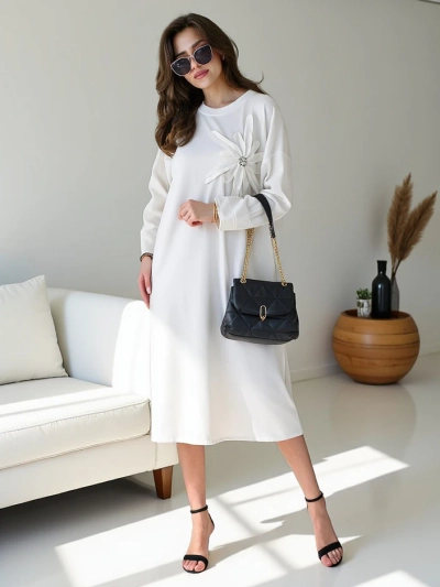 Royalfashion Naiste midi suurused kangast kleit lilledega