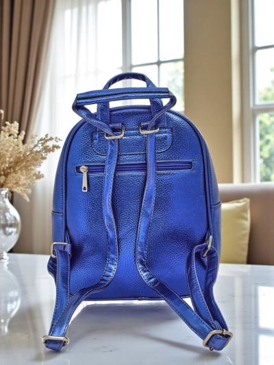 Royalfashion Women's backpack made of eco-leather with metallic stripes Metallic Stripes