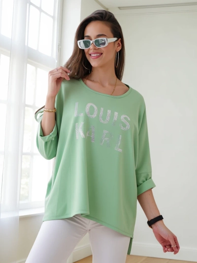 Royalfashion Naiste viskoosbluus, millel on rhinestone-kirjed