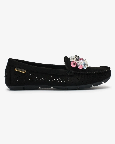 Royalfashion Openwork black women's moccasins with decorative crystals Cizzas