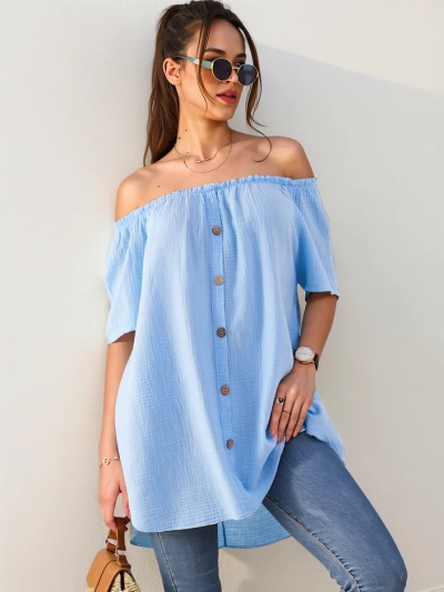 Royalfashion Женская хлопковая блузка в испанском стиле с декоративными пуговицами