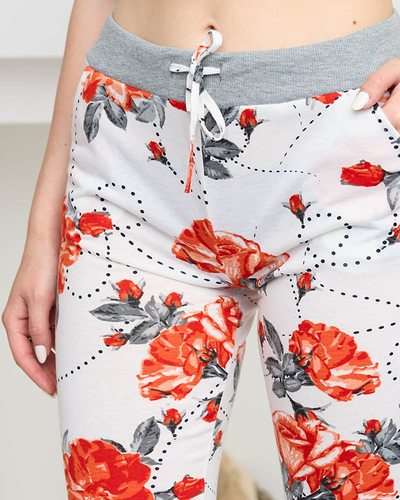 Women's floral 3/4 shorts in white and red PLUS SIZE- Clothing