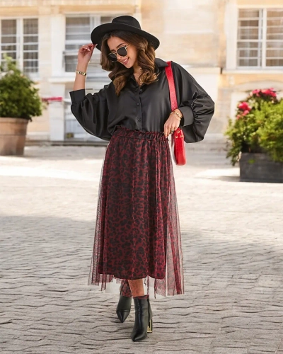 Royalfashion et Pattered wimmen' s midi skirt met tulle