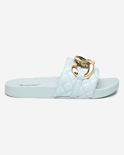 OUTLET Blue women's quilted slippers with a gold chain Eteris - Footwear