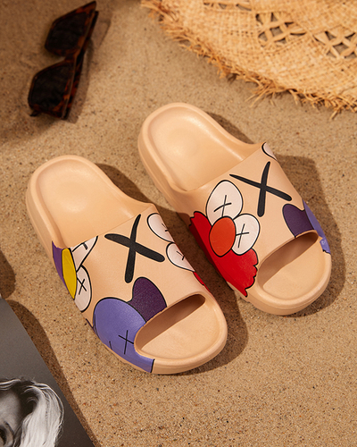Beige rubber women's slippers with Pfizz print - Footwear
