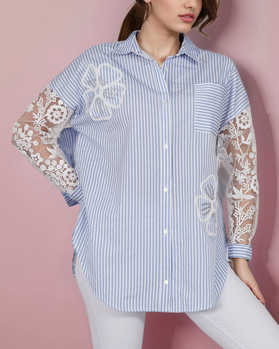 Royalfashion Женская рубашка в полоску с кружевом
