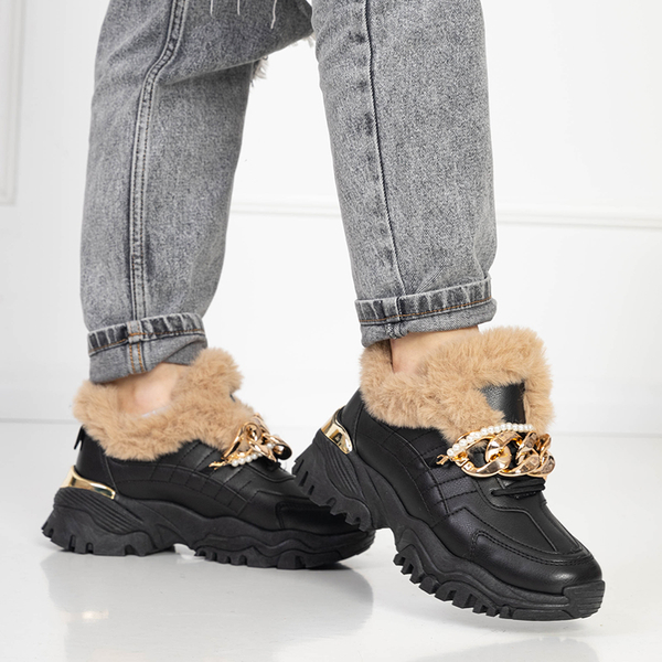 Black sports shoes for women with fur Flixi - Footwear