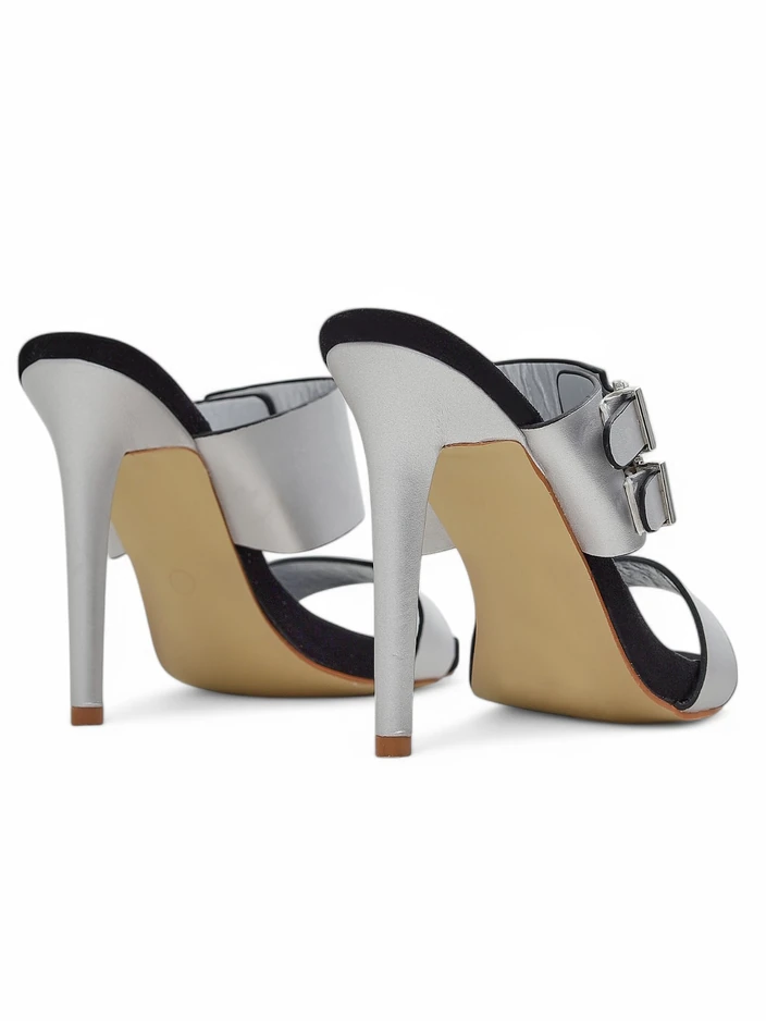 Сандалии Aletheia серебряные на шпильке 12см экологическая кожа с ремешками