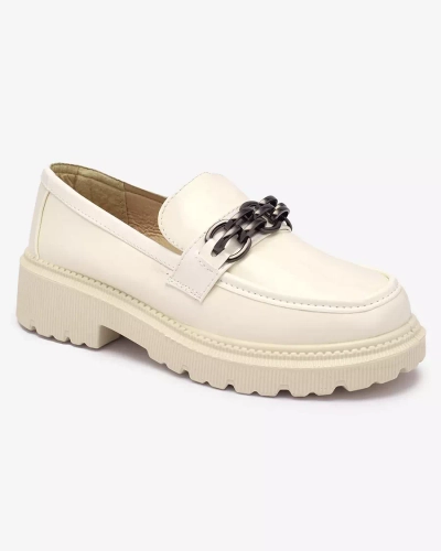 Women's lacquered moccasins in cream color Adolos- Footwear