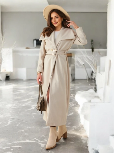 Royalfashion Women's maxi coat with a tie