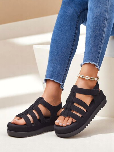 Женские сандалии Heraclea Royalfashion на платформе черные из экокожи