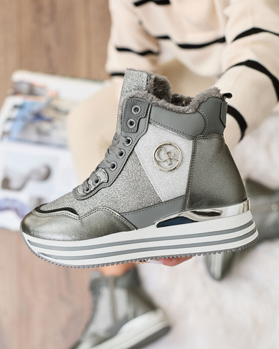 Royalfashion Women's sporty gray sneakers with glitter Kawellas