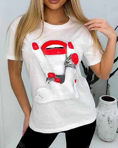 Royalfashion Женская футболка с принтом и цирконами