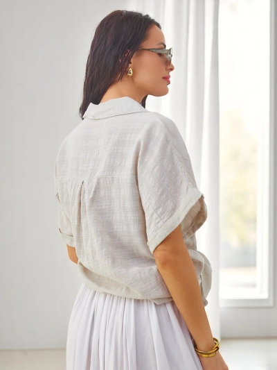 Royalfashion Women's cotton shirt with embossing and short sleeves