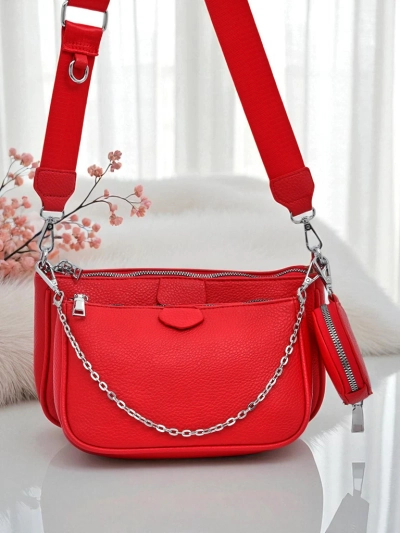 Arista Rosso Eco-Leather Women's Handbag with Chain, Mini Set