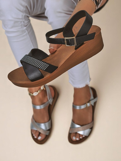 Royal Fashion Women's Rhinestone Wedge Sandals Allona