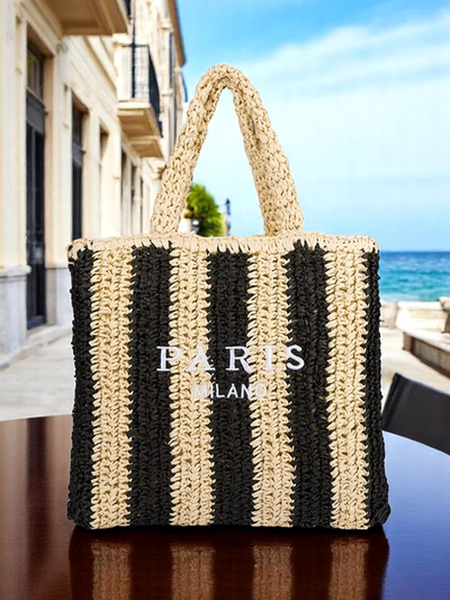 Royal Fashion Large Women's Straw Bag with Stripes