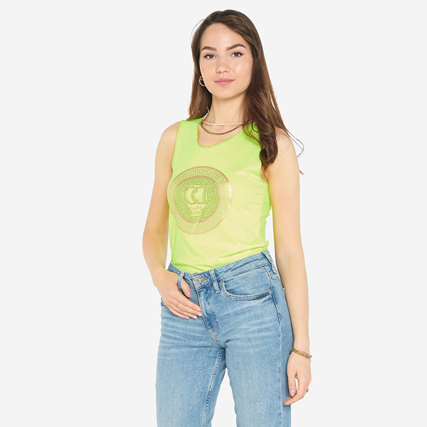 Kollane neoonpluus rihmadel trükise ja kuuptsirkooniumoksiididega - Riietus