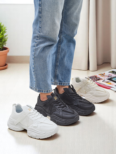 Women's white Arete eco-leather sneakers, flat heel, spring collection