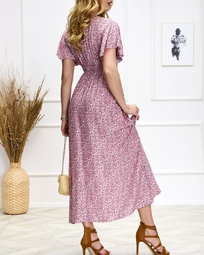 Naiste lilleline roosa midi-kleit - Rõivad