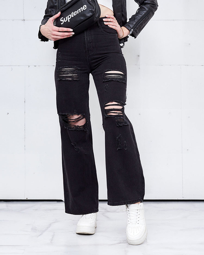 Royalfashion Women's wide jeans with rubbing