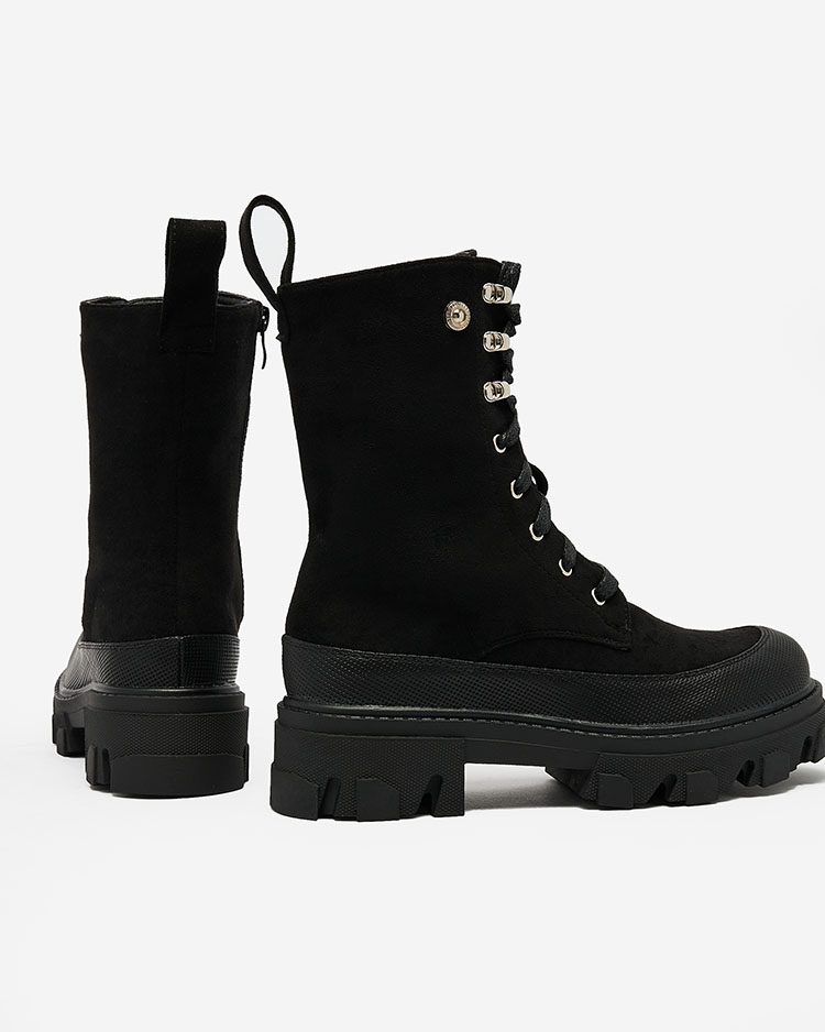 Royalfashion Женские сапоги на шнуровке черного цвета Citrisi