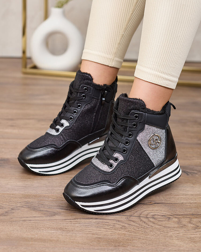 Royalfashion Women's sporty black sneakers with glitter Kawellas