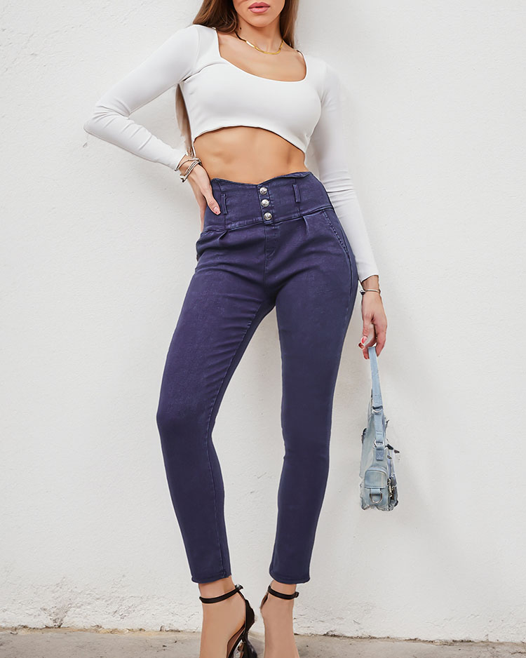 Royalfashion Women's teggings pants with decorative buttons